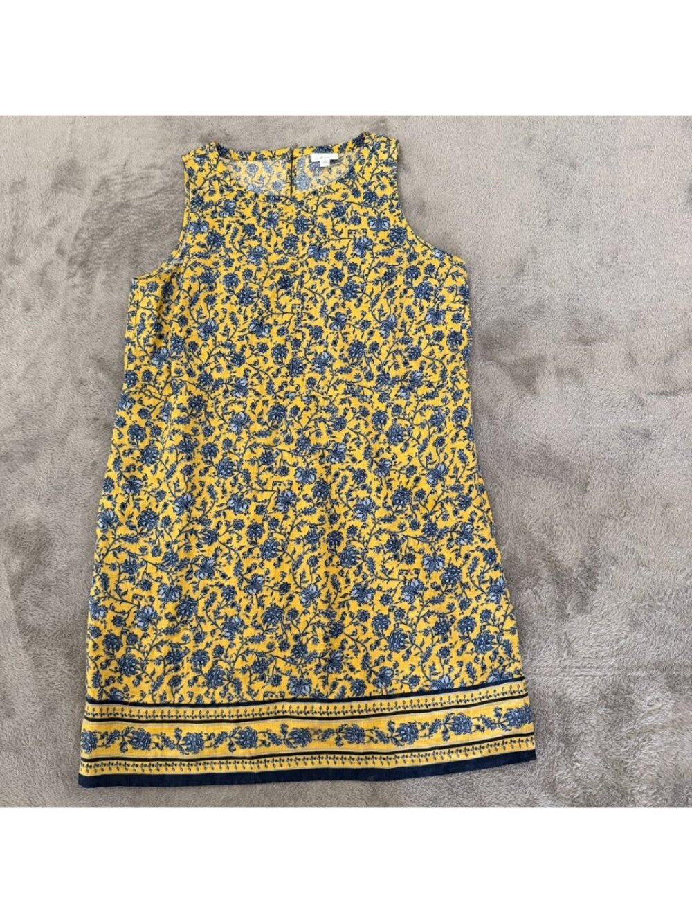 J Jill Love Linen Yellow Blue Dress Womens LARGE Pockets Resortwear Vacation